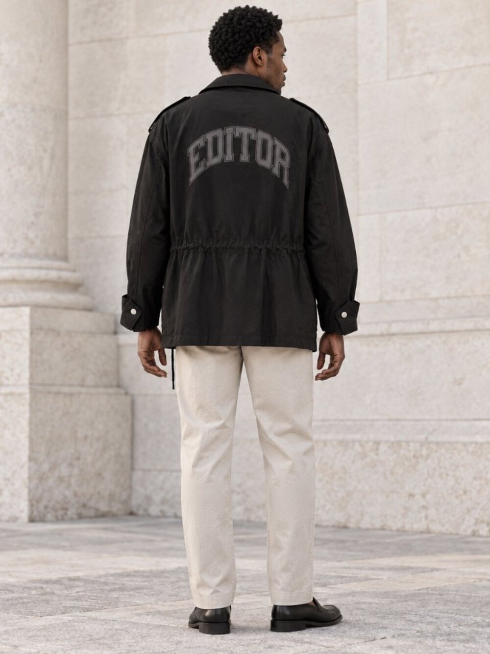 The Editor Black Cotton Utility Field Jacket Back Logo IT 44 Like New